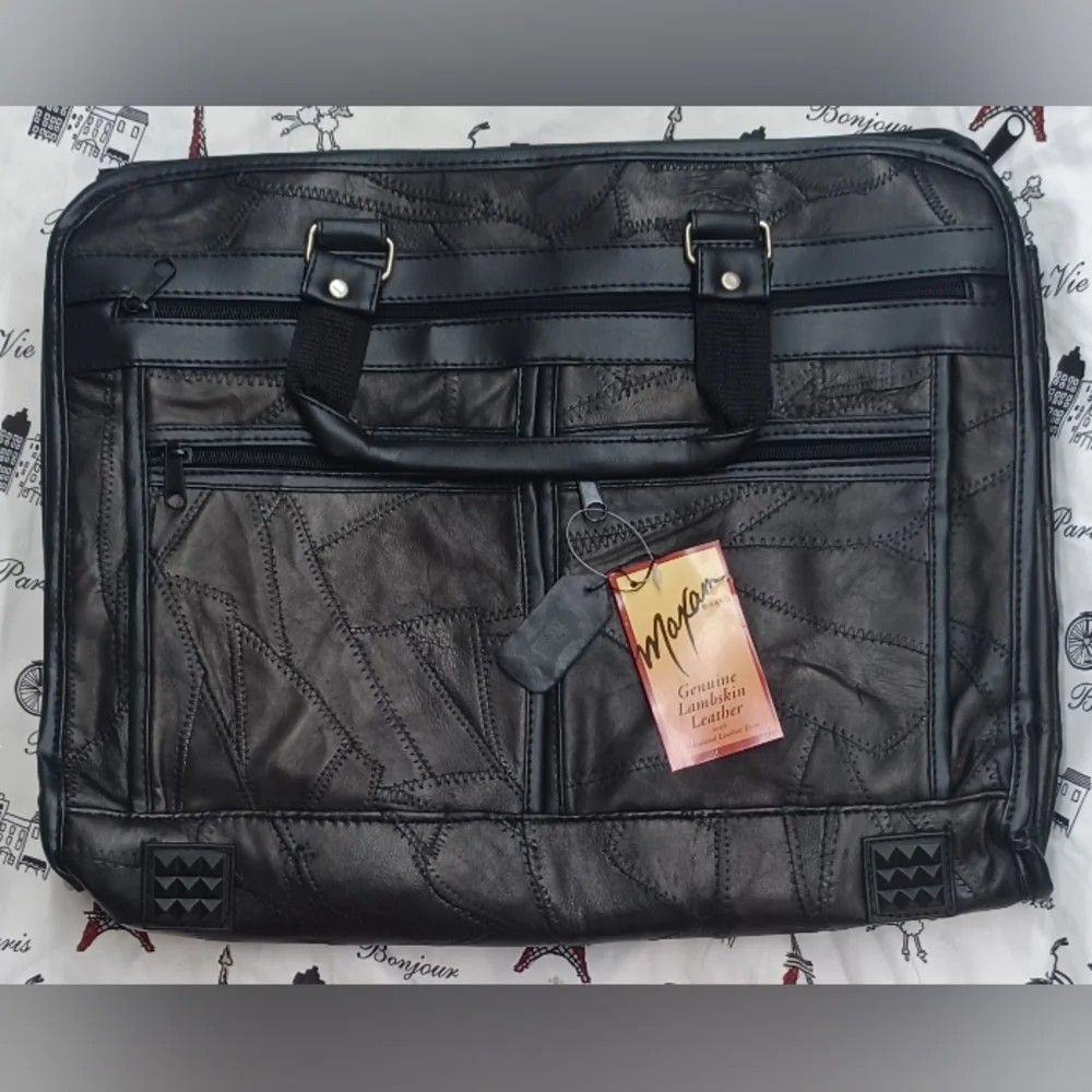 Genuine Lambskin Leather Men's Briefcase - Black